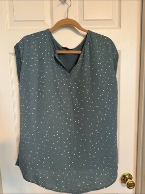 Papermoon Teal Dot V-Neck Cap-Sleeve Blouse